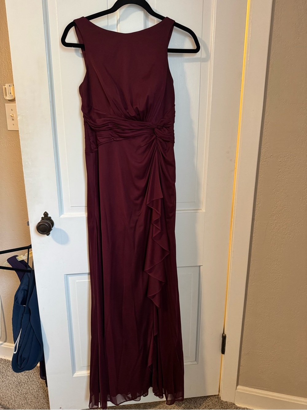 Azazie Burgundy Sleeveless Wedding Gown with Side Ruffle